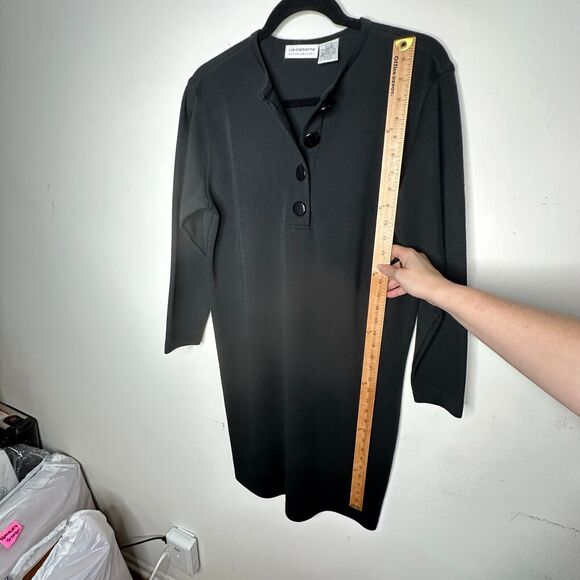 Liz Claiborne Black Henley V-Style Half Button 3/4 Sleeve Wool Dress M - Picture 9 of 11